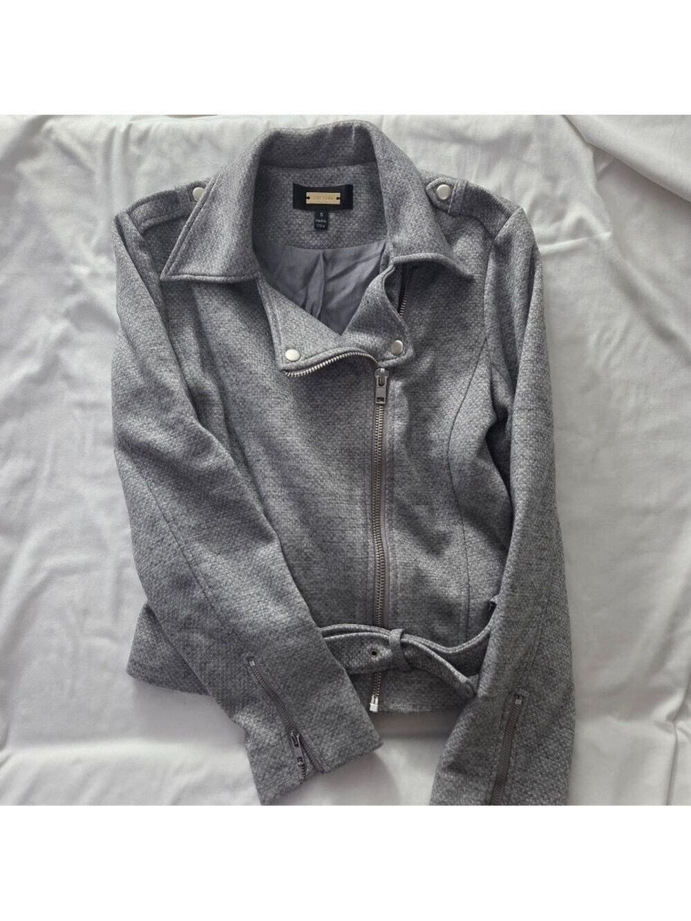 Greylin Grey Boucle Knit Moto Jacket S